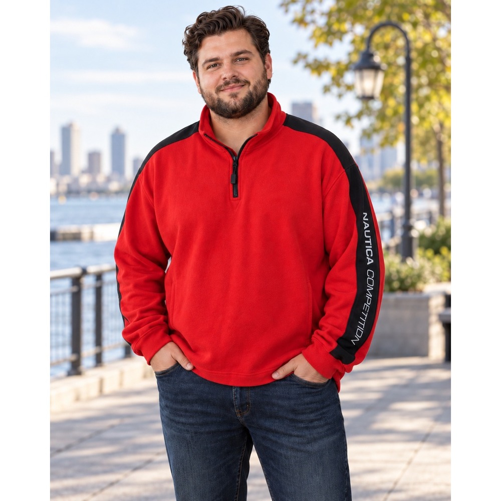 Vintage Nautica Competition XXL Quarter Zip Pullover Made in USA Red Black Y2K
